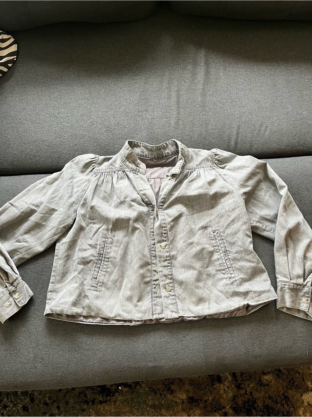 H&M Gray Puff Sleeve Cropped Jacket Women Size S